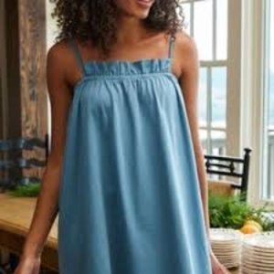New LAKE Pajamas Pima Ruffle Nightgown Dark Teal XL